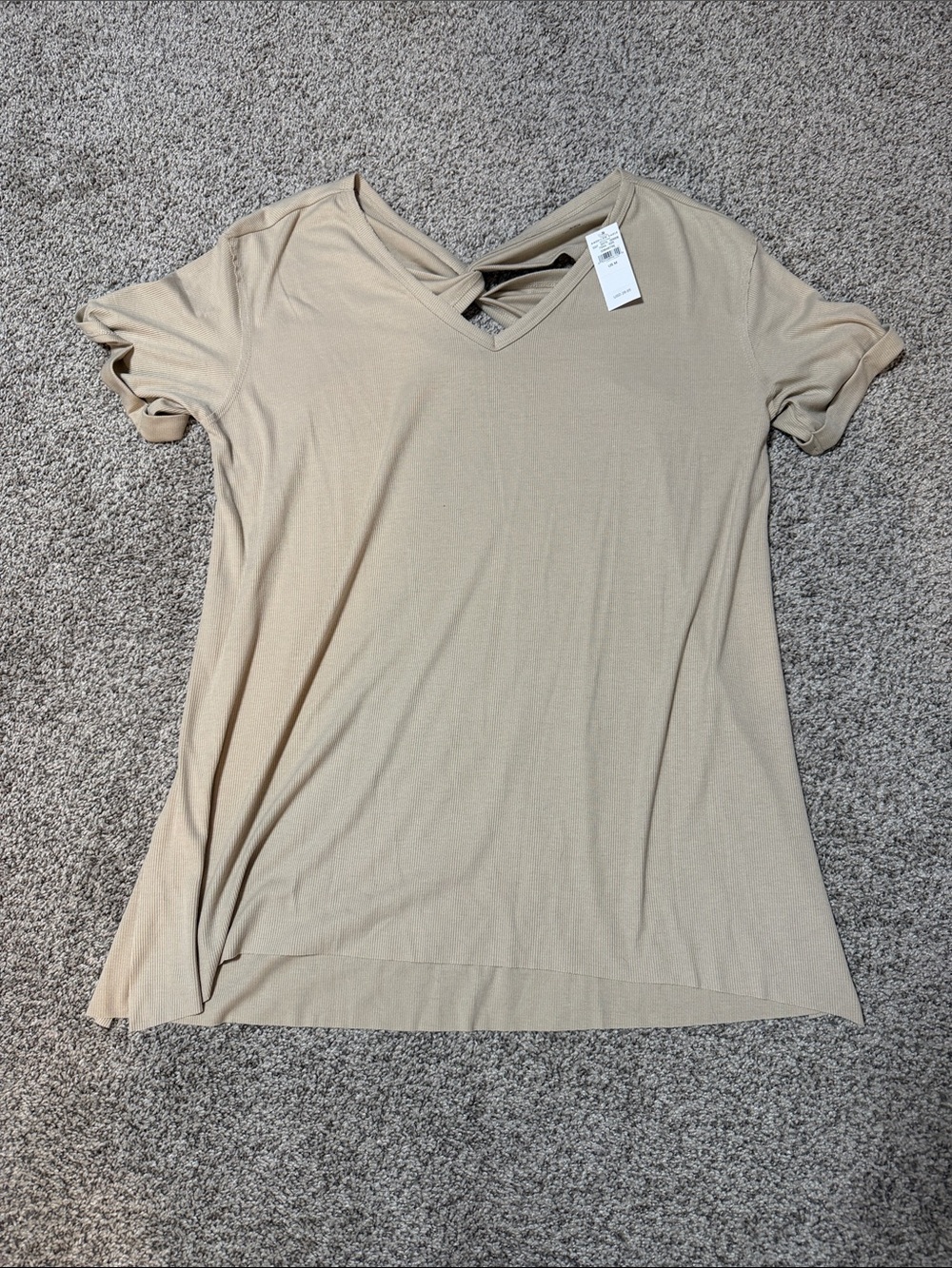 Beige Women's V-Neck Short Sleeve Top